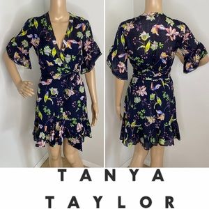 $500 TANYA TAYLOR Navy Floral BIANKA Wrap Dress